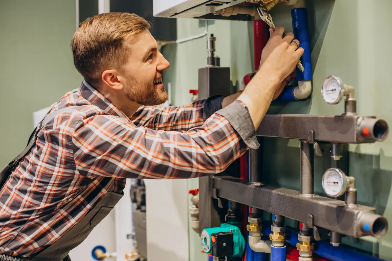 Man inspecting Heating and cooling system